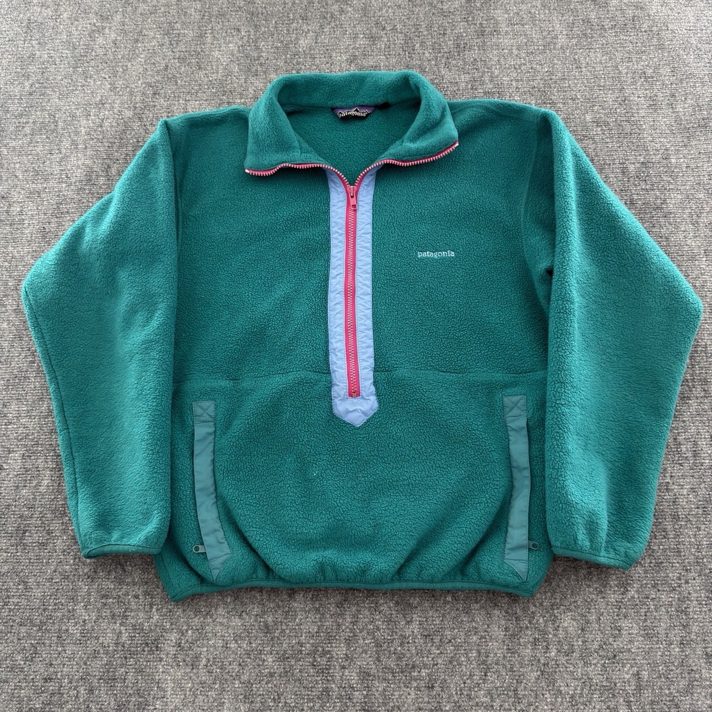 Vintage Patagonia marsupial Half Zip Fleece Pullover Teal Pink Size 12Womens